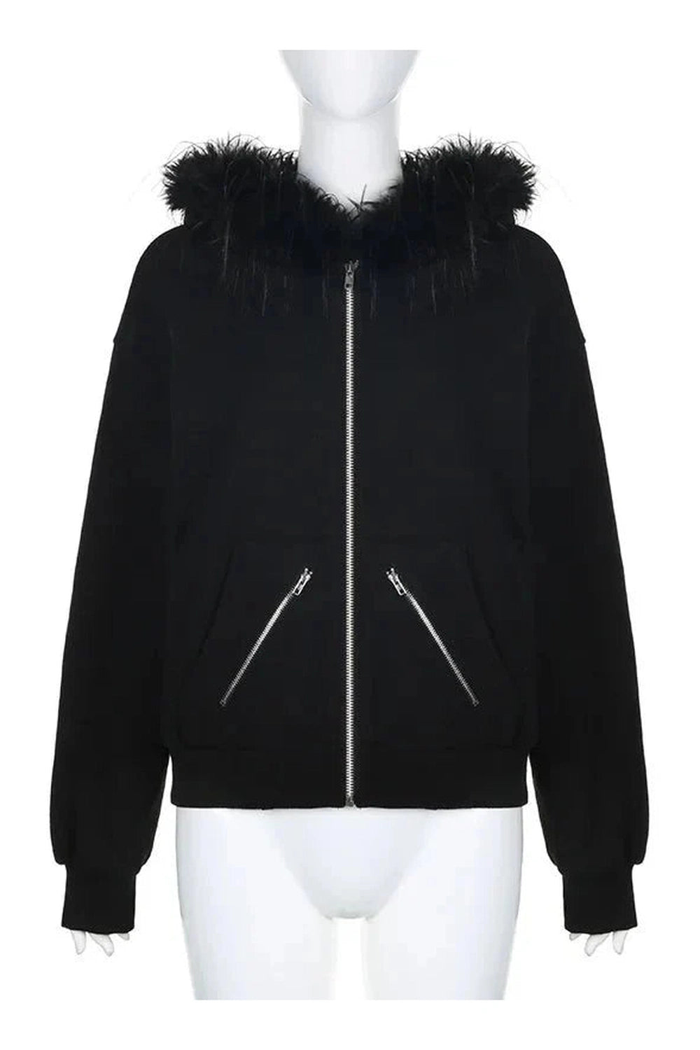 Y2k Faux Fur Collar Gothic Hoodie