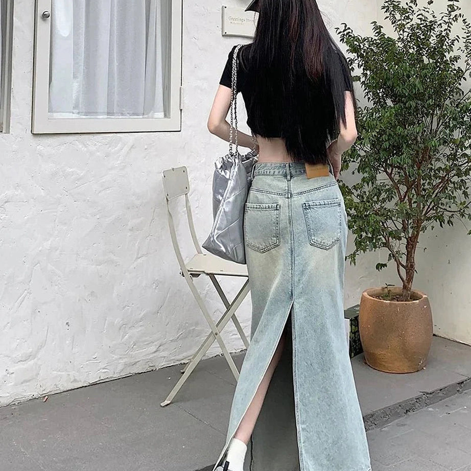 Y2k Fish Tail Long Denim Skirt