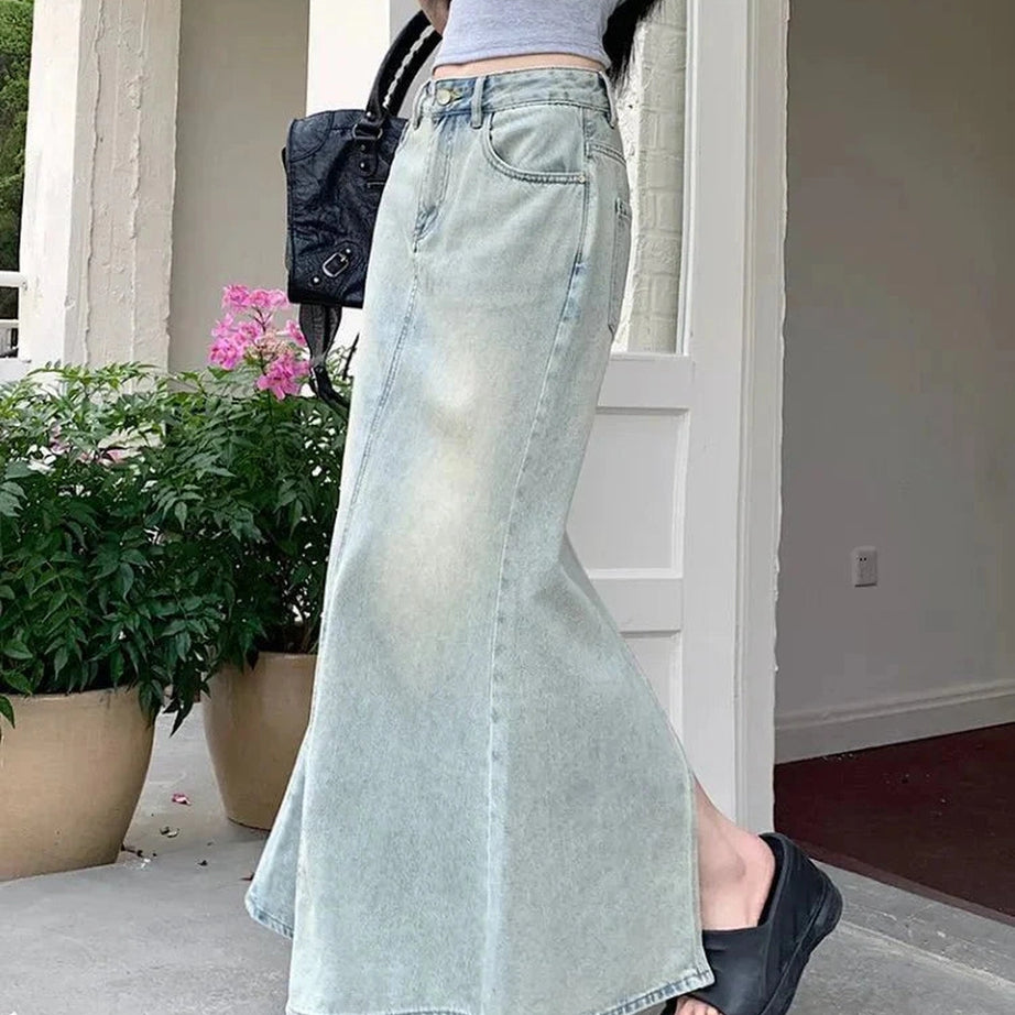 Y2k Fish Tail Long Denim Skirt