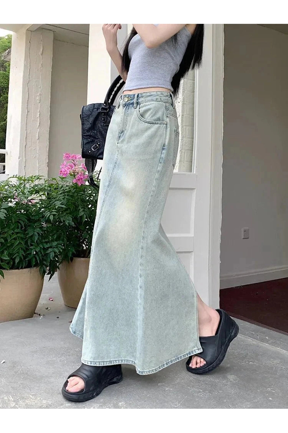 Y2k Fish Tail Long Denim Skirt
