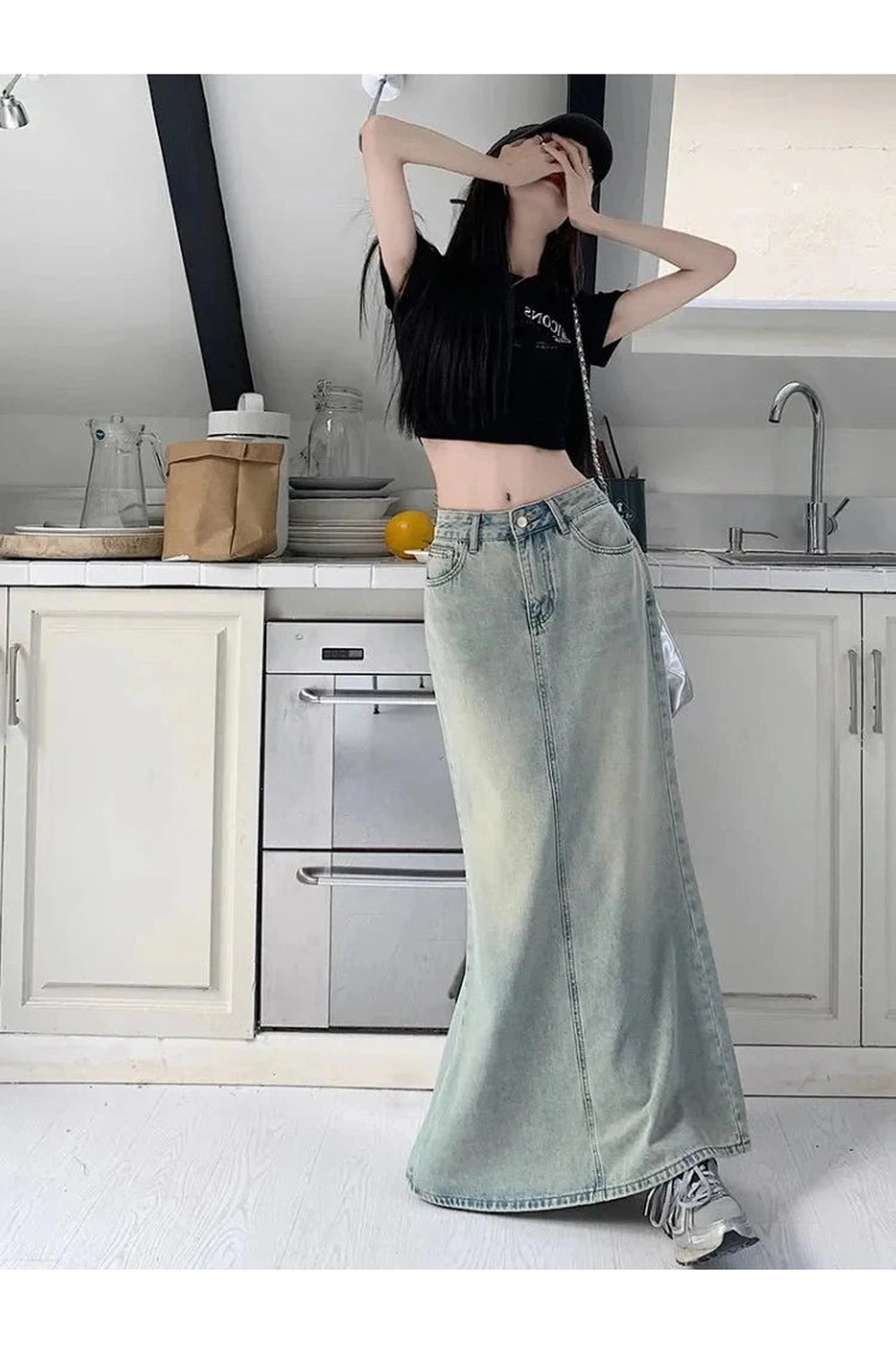 Y2k Fish Tail Long Denim Skirt