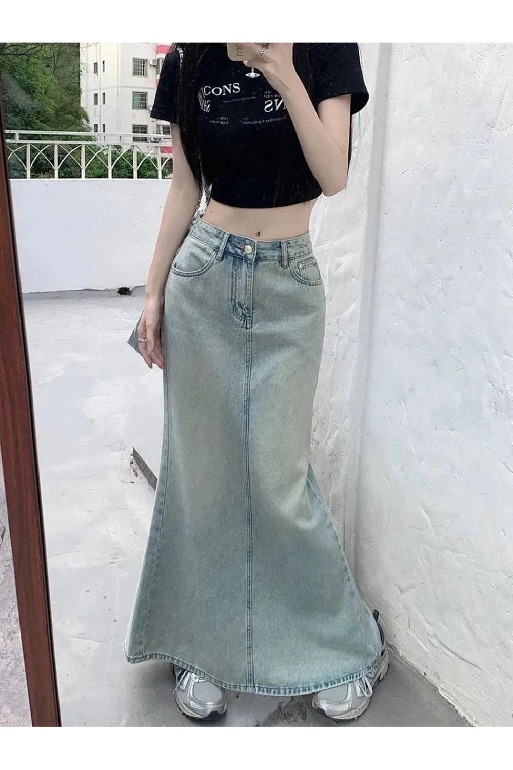 Y2k Fish Tail Long Denim Skirt