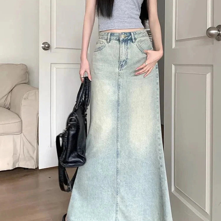 Y2k Fish Tail Long Denim Skirt