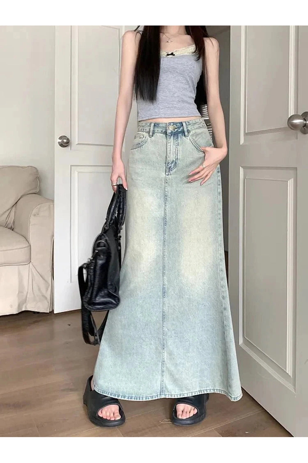 Y2k Fish Tail Long Denim Skirt