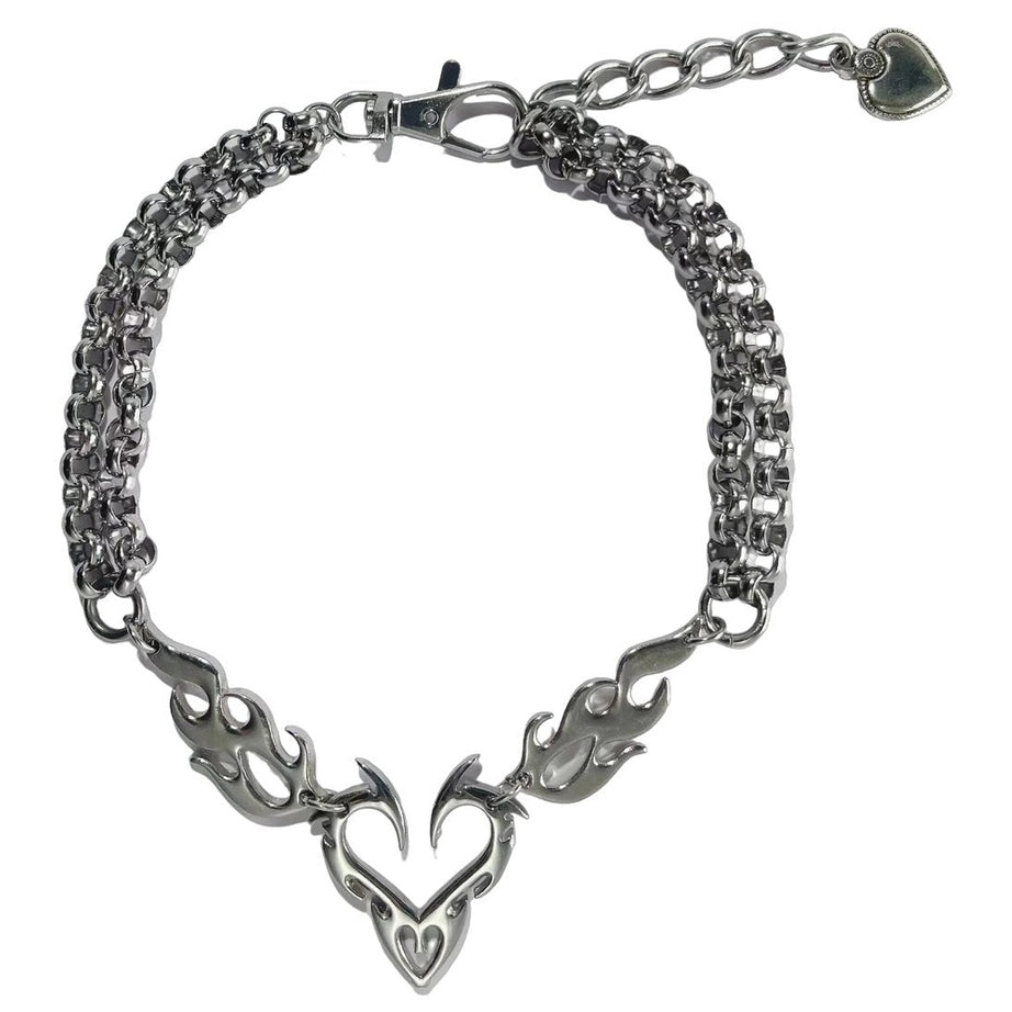 Y2k Flame Heart Punk Necklaces