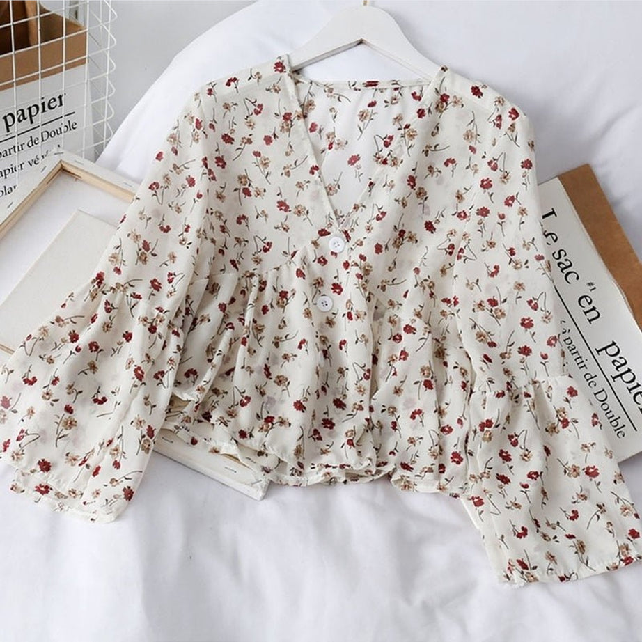Y2k Floral Chiffon Blouse