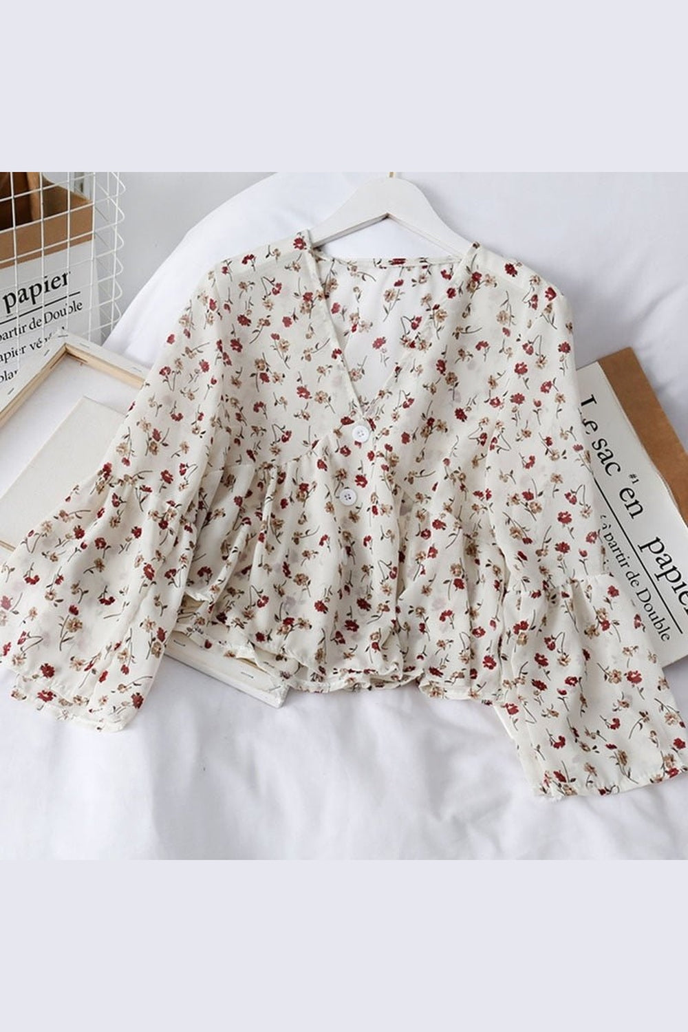 Y2k Floral Chiffon Blouse