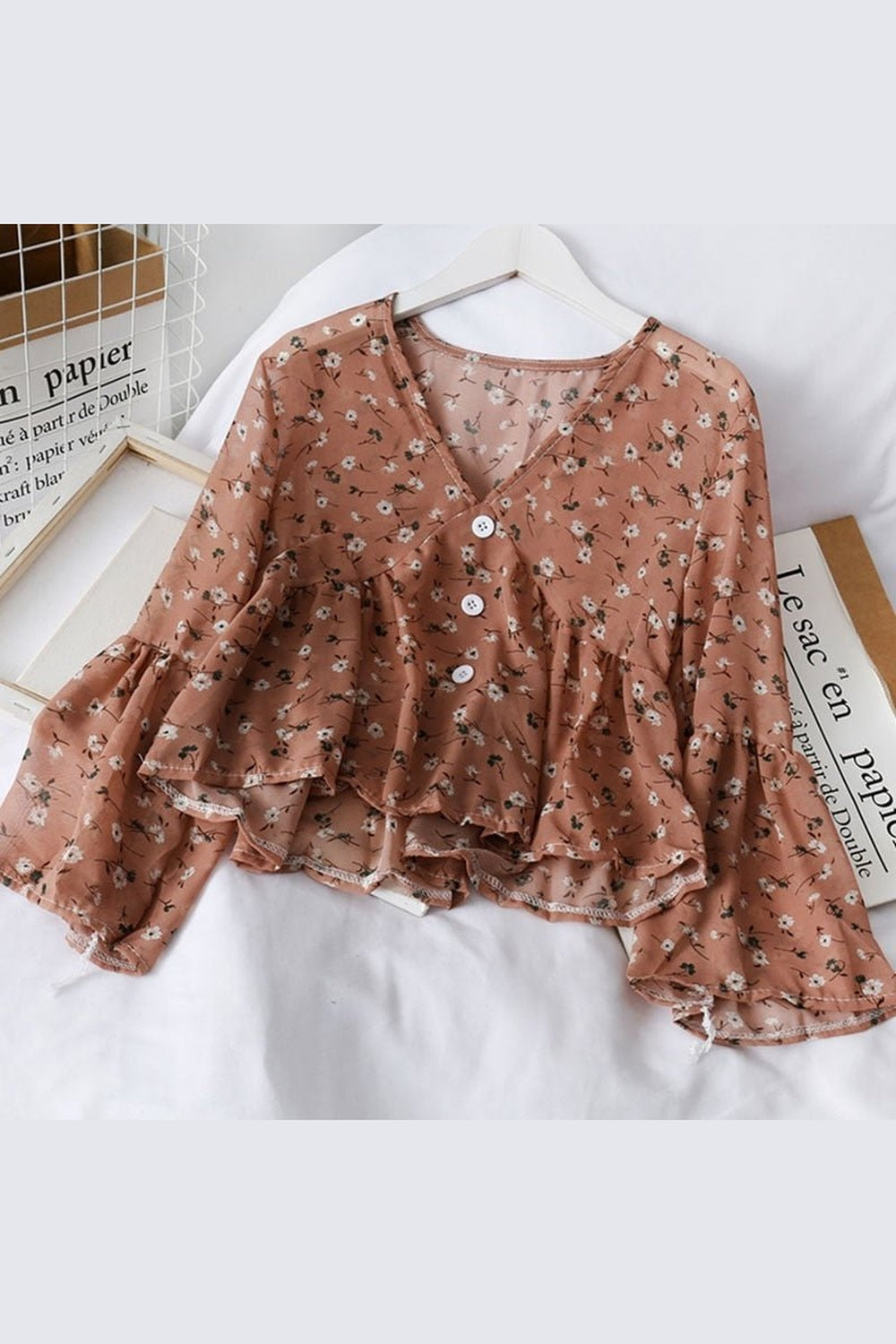 Y2k Floral Chiffon Blouse