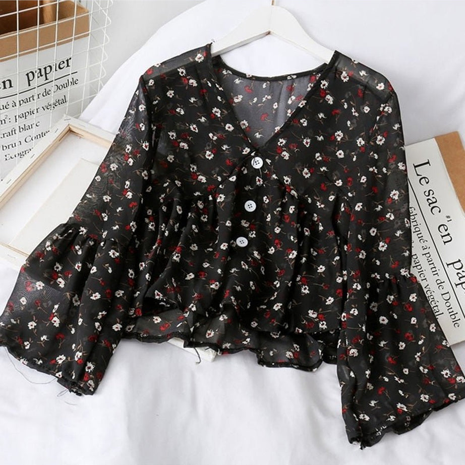 Y2k Floral Chiffon Blouse