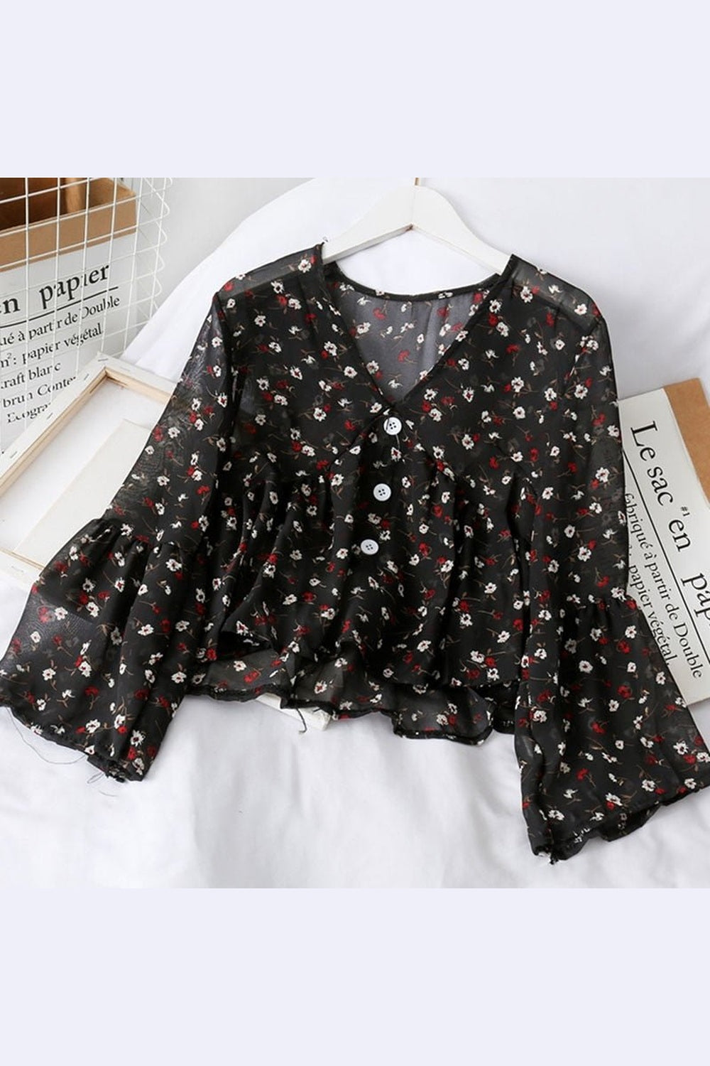Y2k Floral Chiffon Blouse