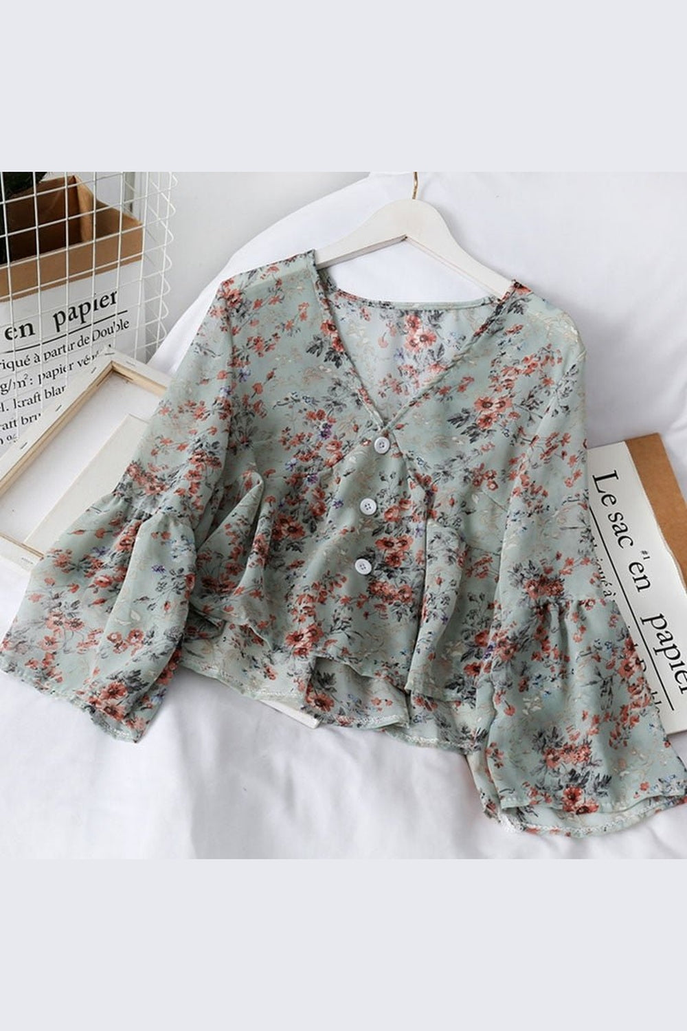 Y2k Floral Chiffon Blouse