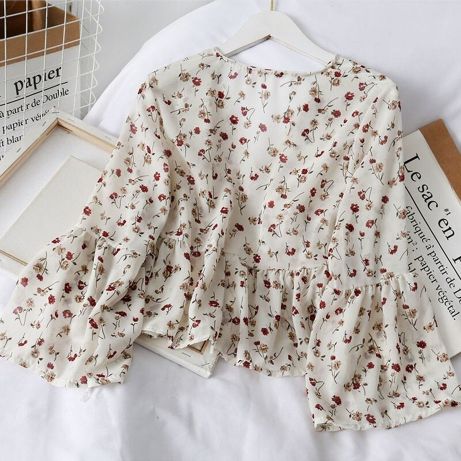 Y2k Floral Chiffon Blouse