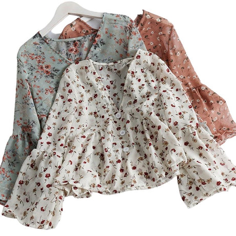 Floral Chiffon Blouse - Blouses