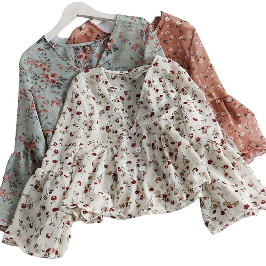 Y2k Floral Chiffon Blouse