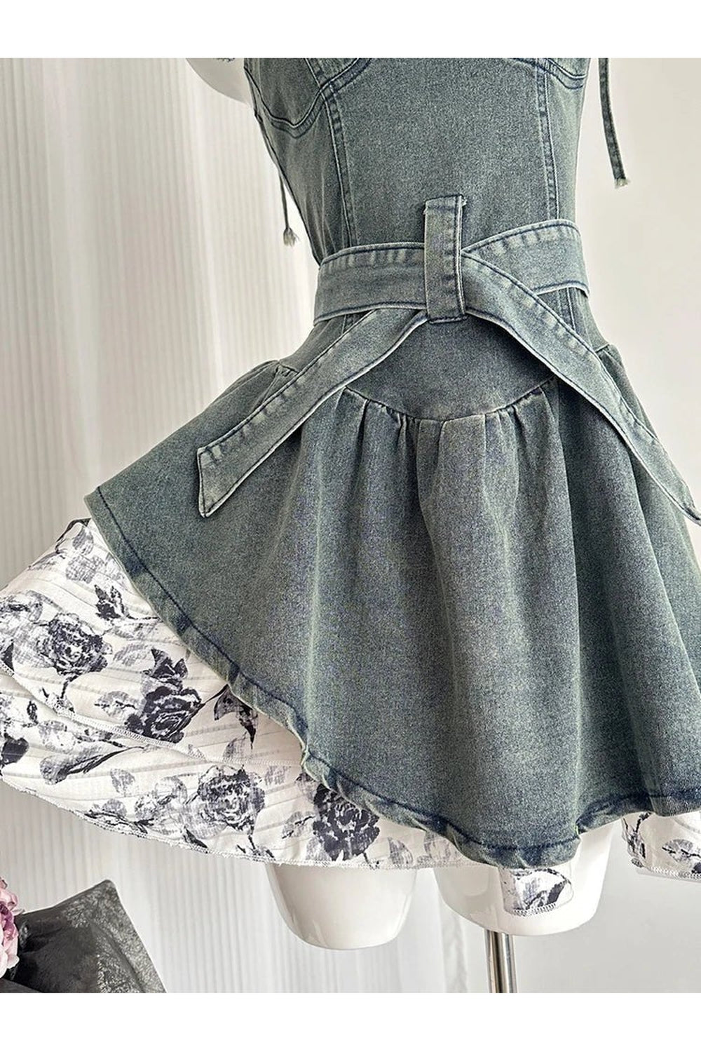 Y2k Floral Denim Flare Dress