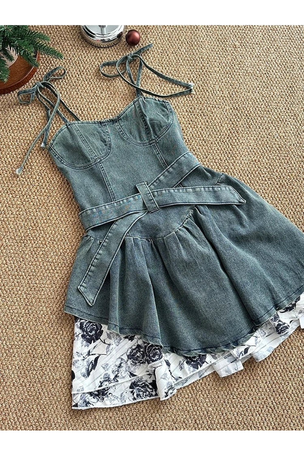 Y2k Floral Denim Flare Dress
