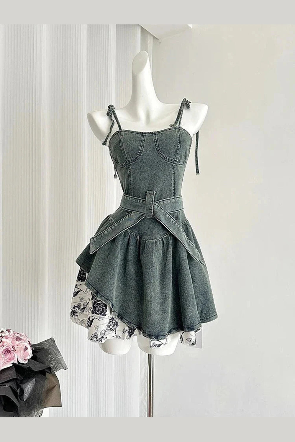 Y2k Floral Denim Flare Dress