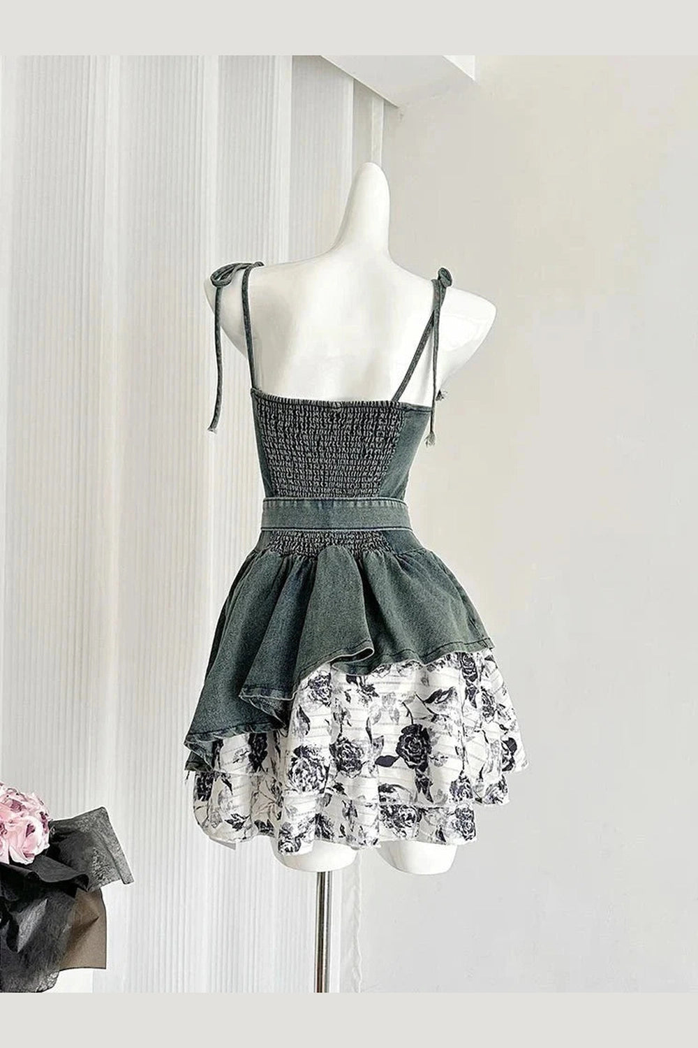 Y2k Floral Denim Flare Dress