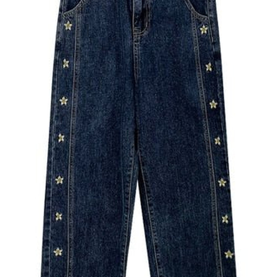 Y2k Floral Embroidered Wide-Leg Jeans