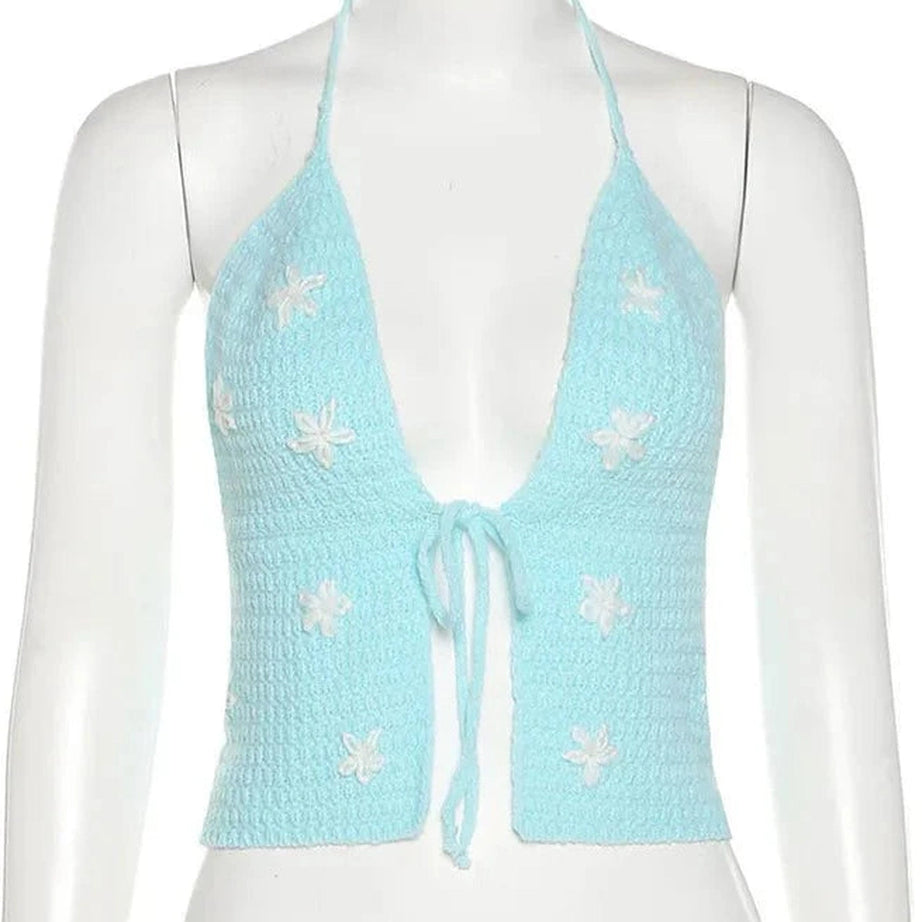 Y2k Floral Halter Crop Top