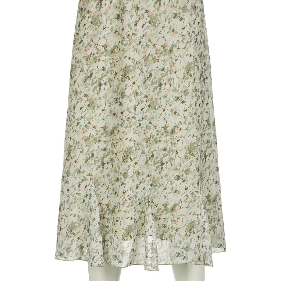 Y2k Floral Meadow Midi Skirt