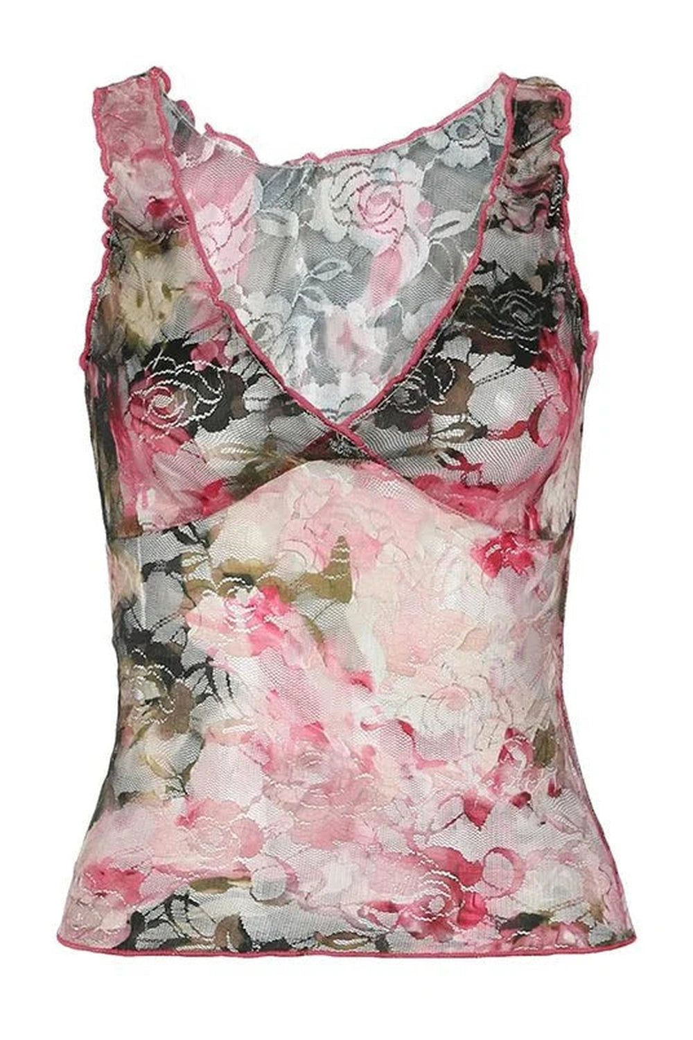 Y2k Floral Mesh Wrap Tank Top