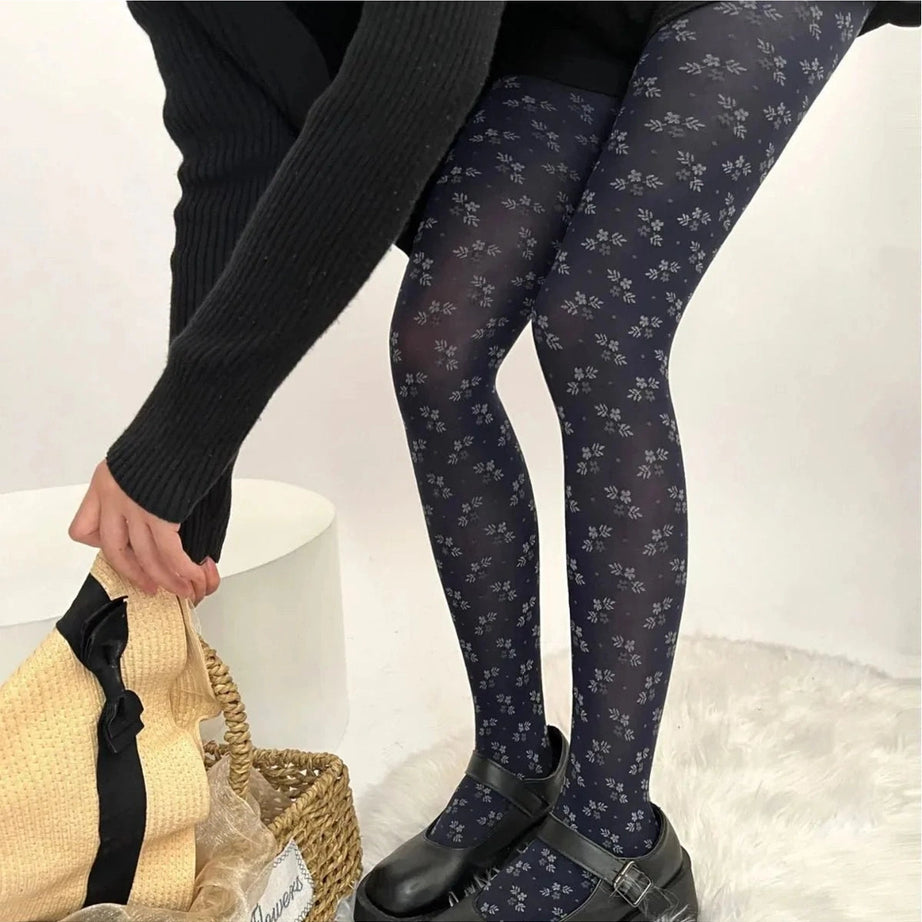 Y2k Floral Midnight Tights