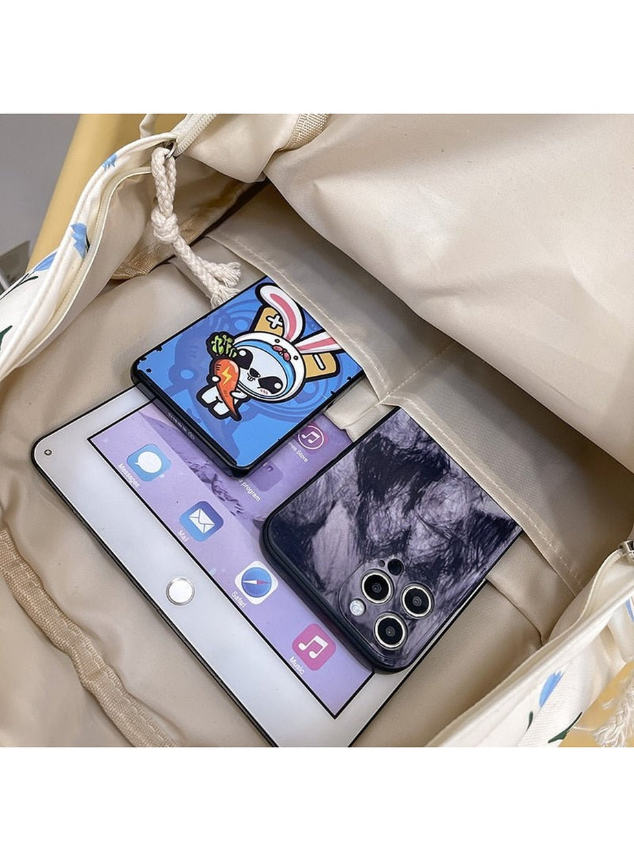 Y2k Floral Print College Backpack