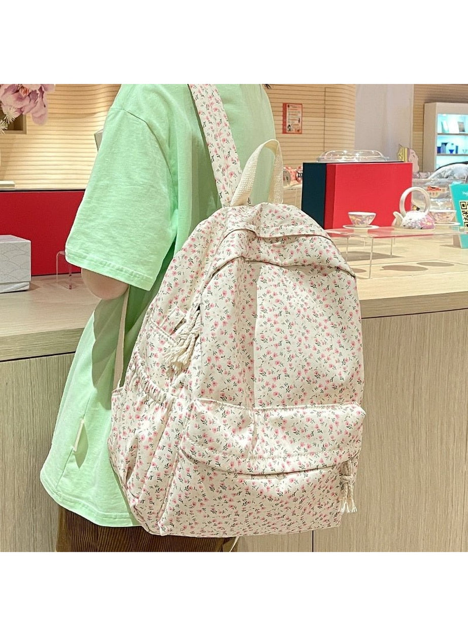 Y2k Floral Print College Backpack