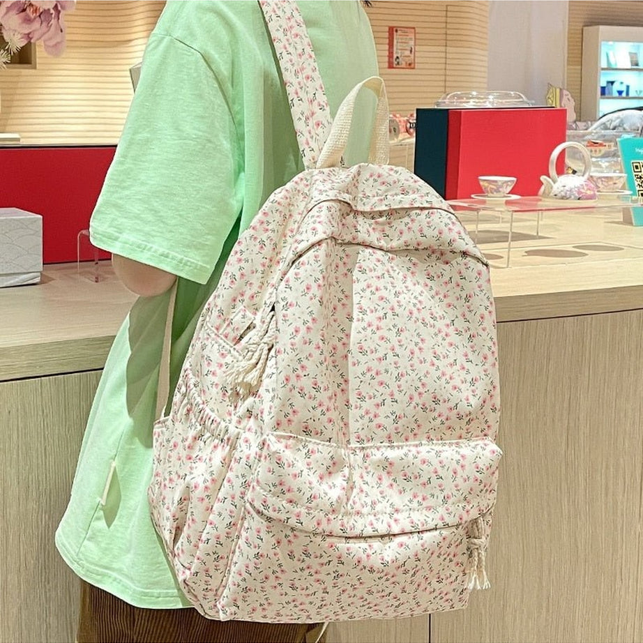 Y2k Floral Print College Backpack