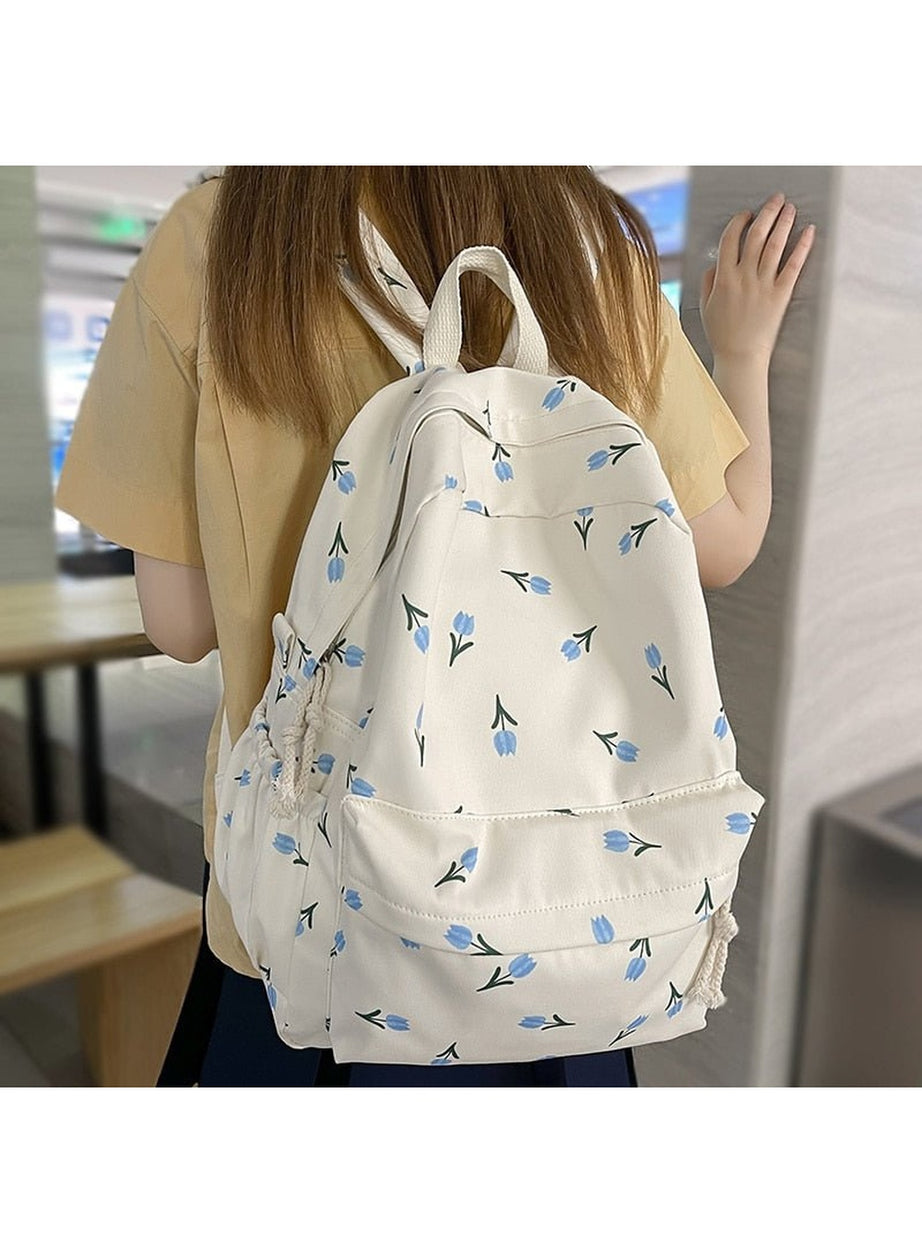 Y2k Floral Print College Backpack