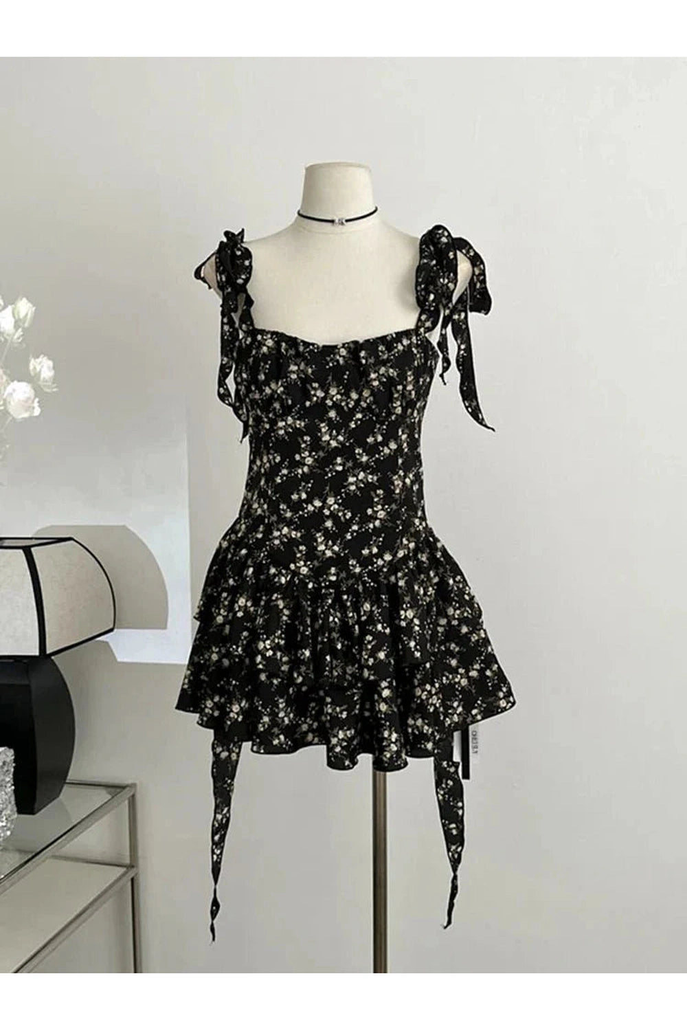 Y2k Floral Ruffle Tie-Strap Dress