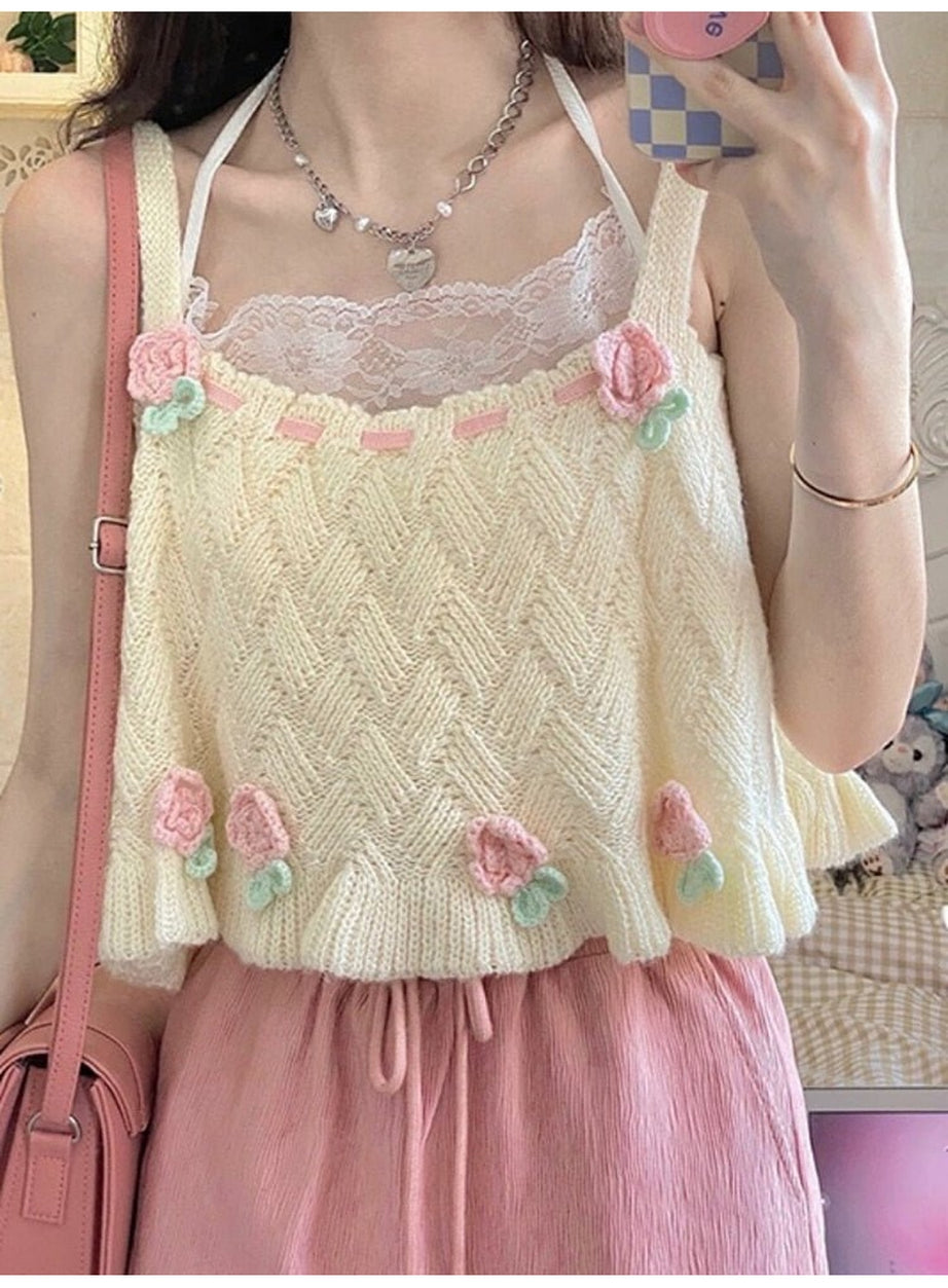 Y2k Flower Embroidery Tank Top