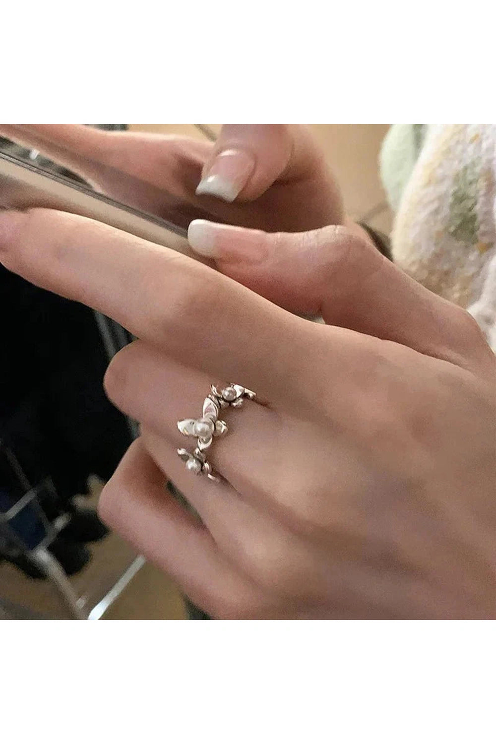 Y2k Flower Pearl Adjustable Ring