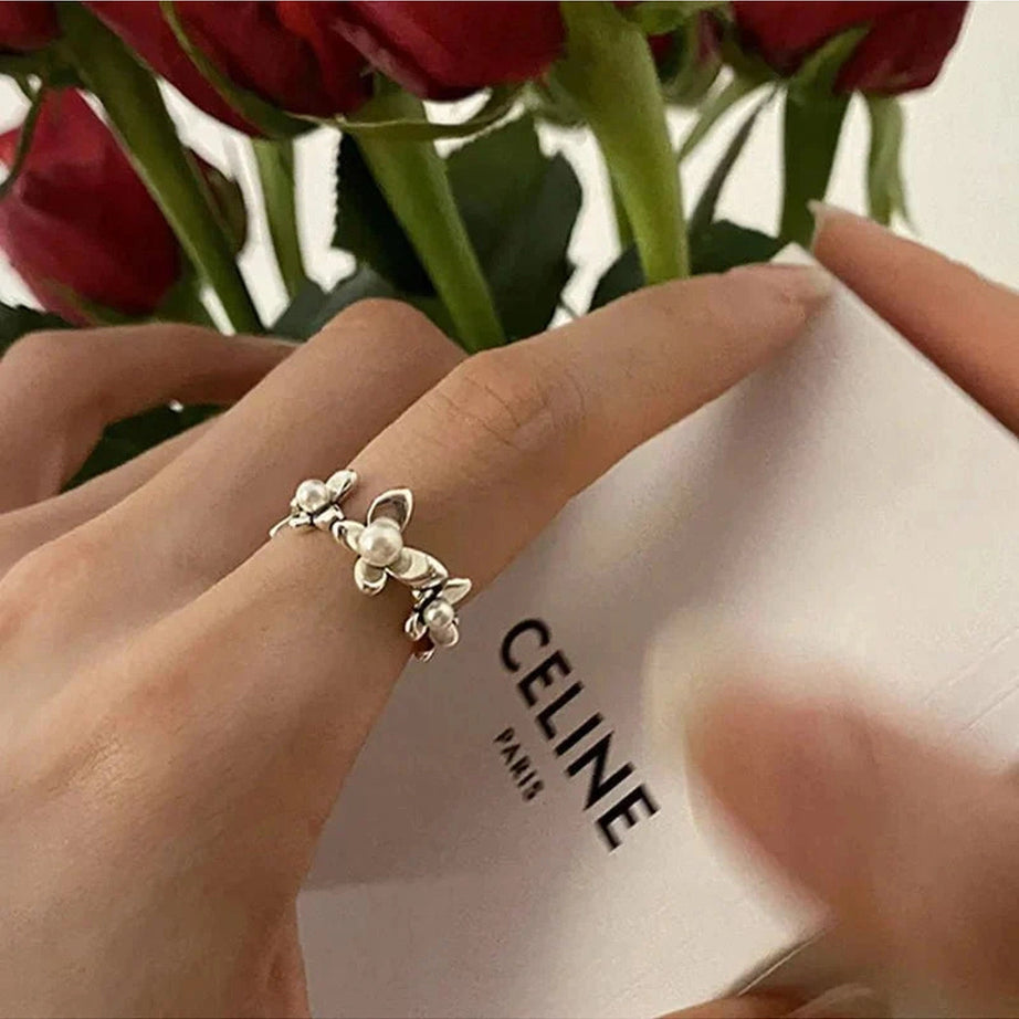 Y2k Flower Pearl Adjustable Ring
