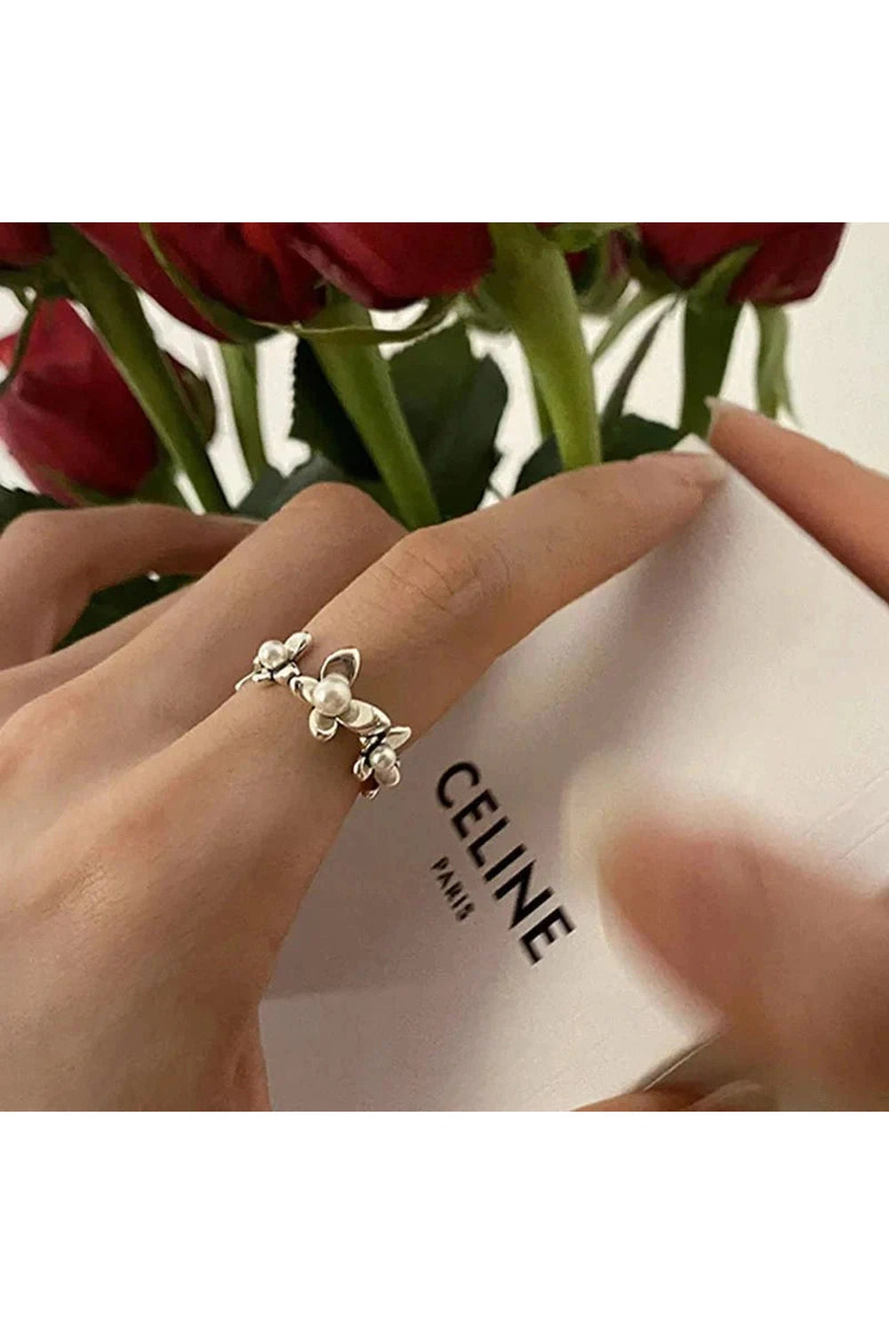 Y2k Flower Pearl Adjustable Ring