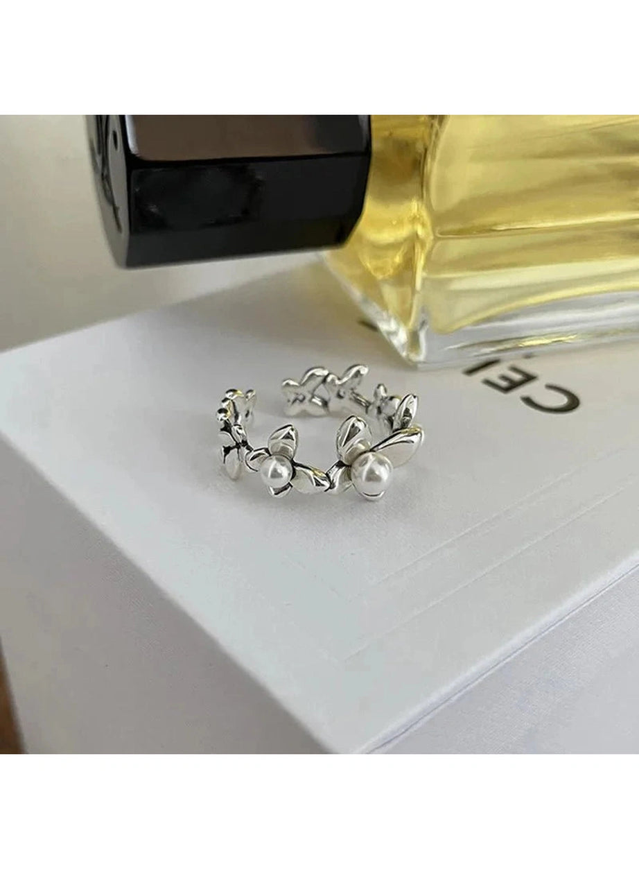 Y2k Flower Pearl Adjustable Ring