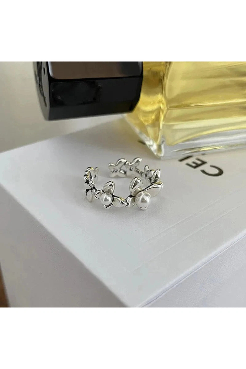 Y2k Flower Pearl Adjustable Ring