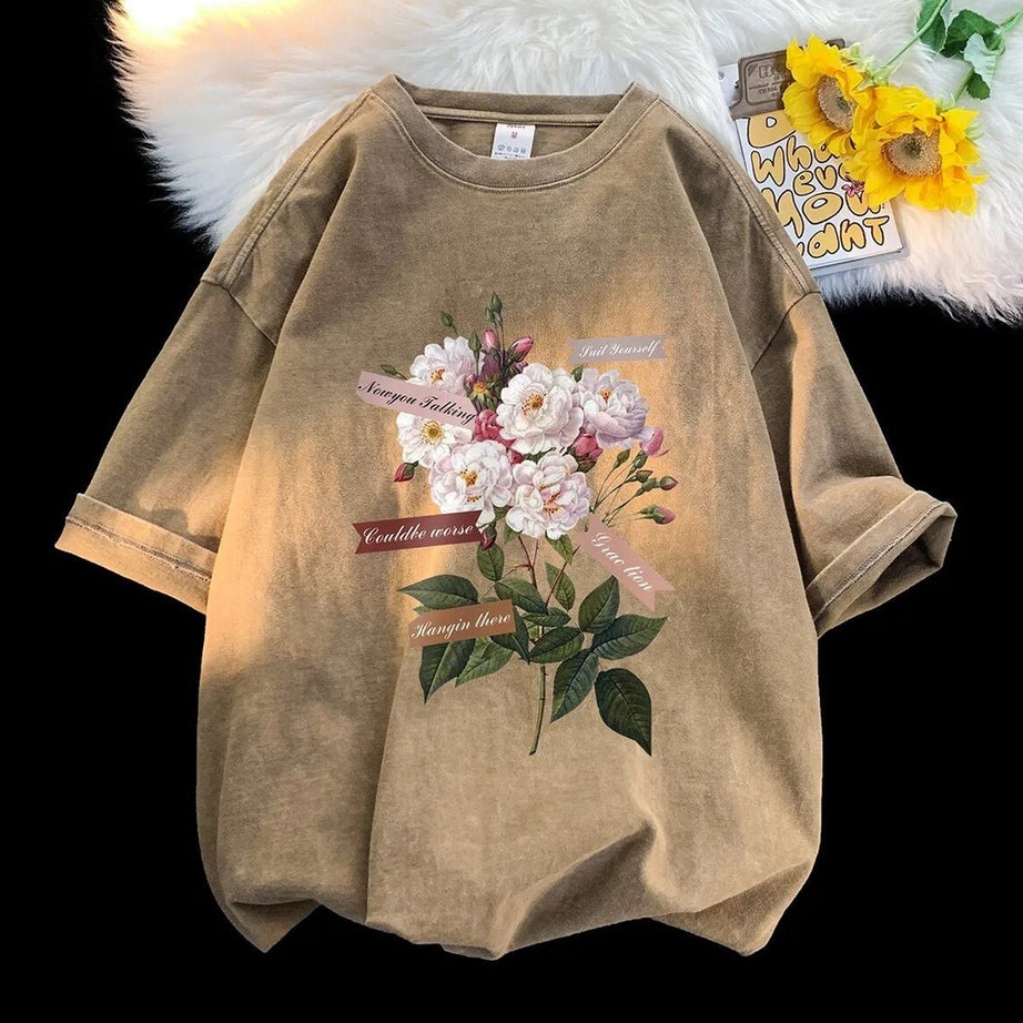 Y2k Flowers Gothic Cotton T-shirt