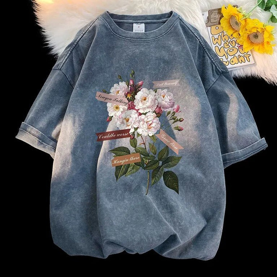 Y2k Flowers Gothic Cotton T-shirt