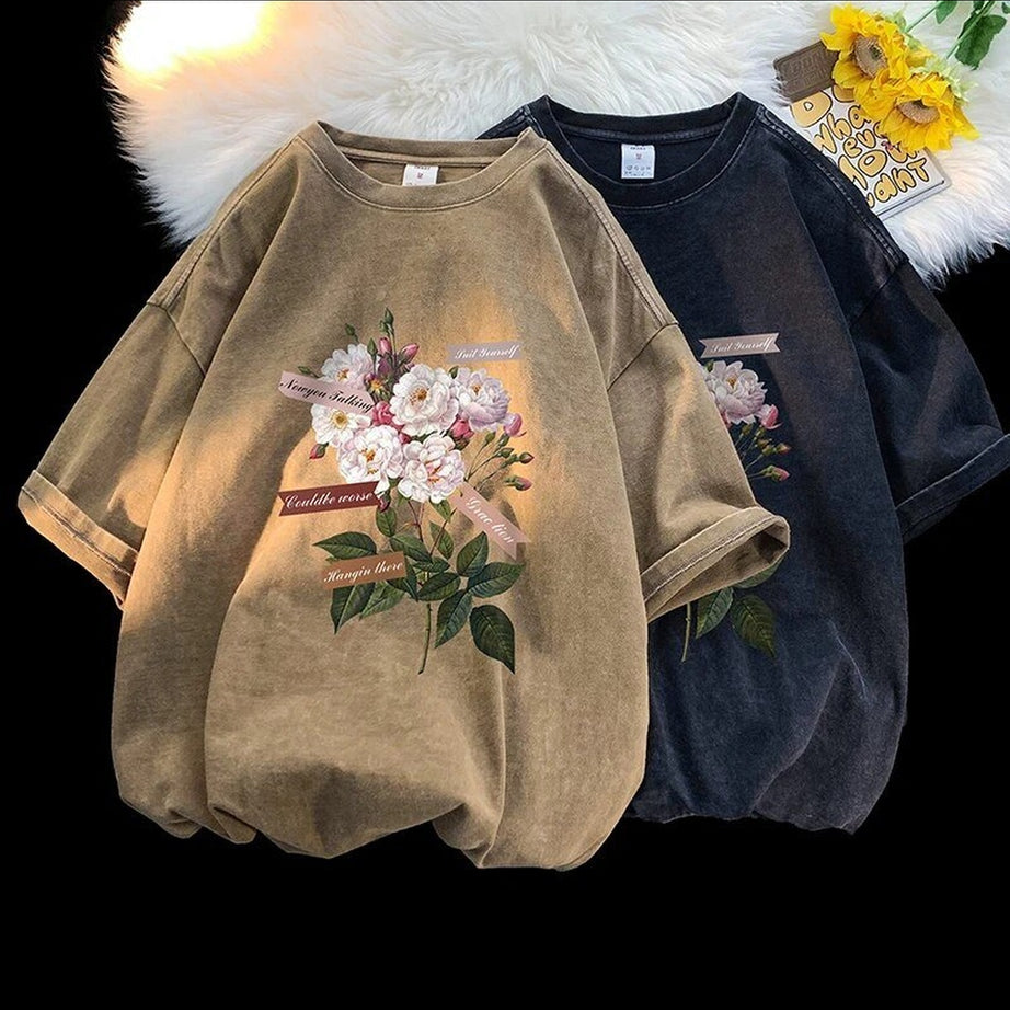 Y2k Flowers Gothic Cotton T-shirt
