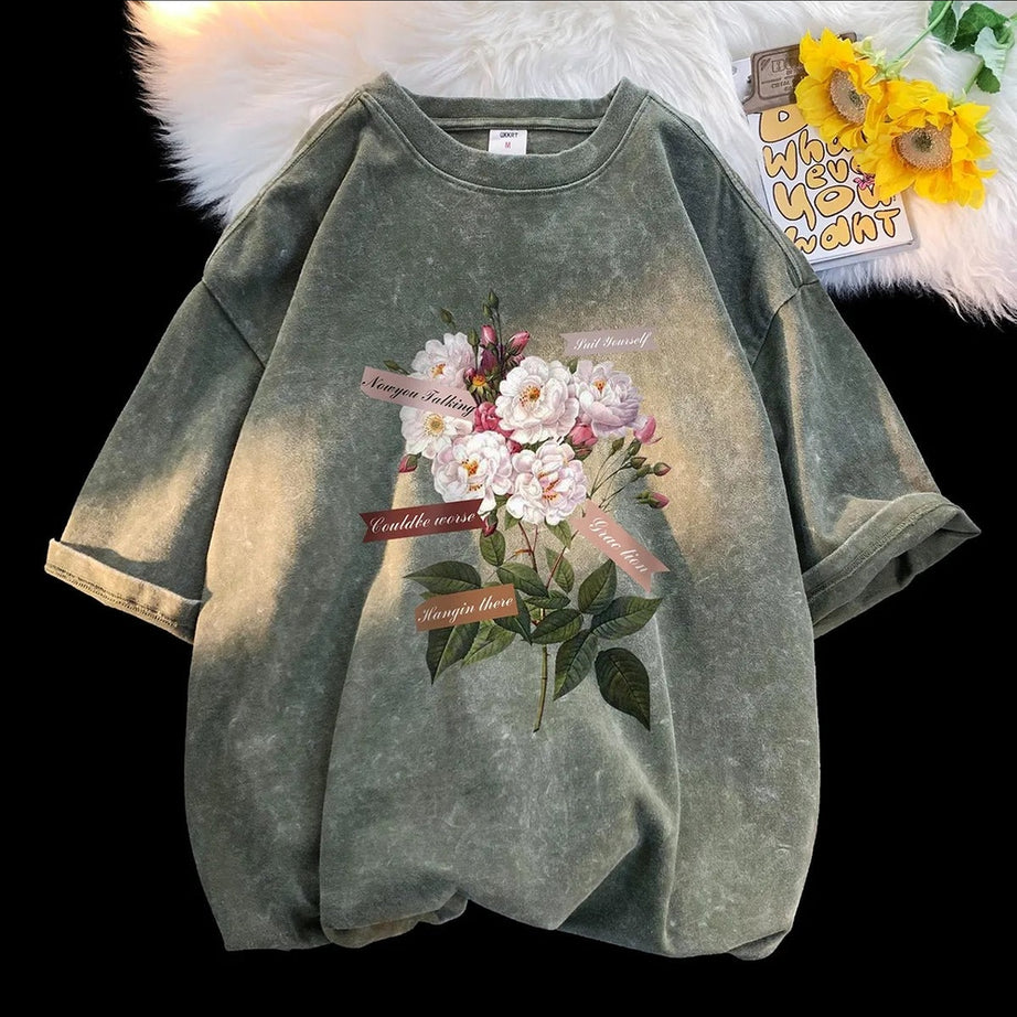 Y2k Flowers Gothic Cotton T-shirt
