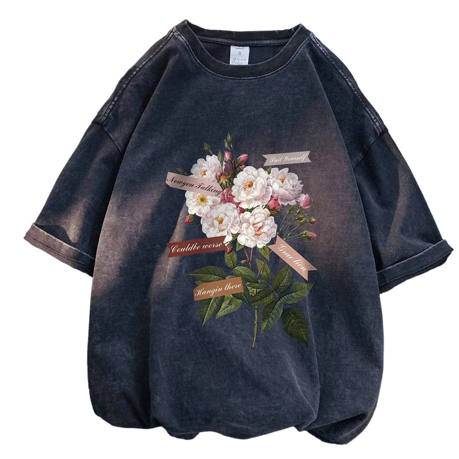 Y2k Flowers Gothic Cotton T-shirt