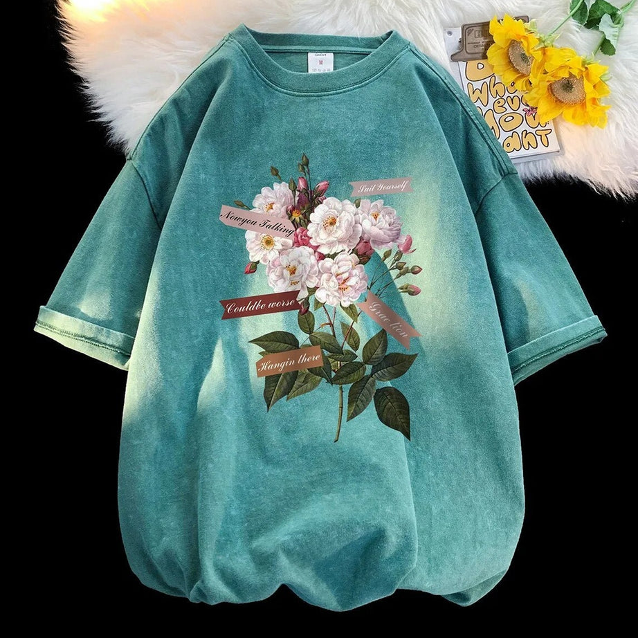 Y2k Flowers Gothic Cotton T-shirt