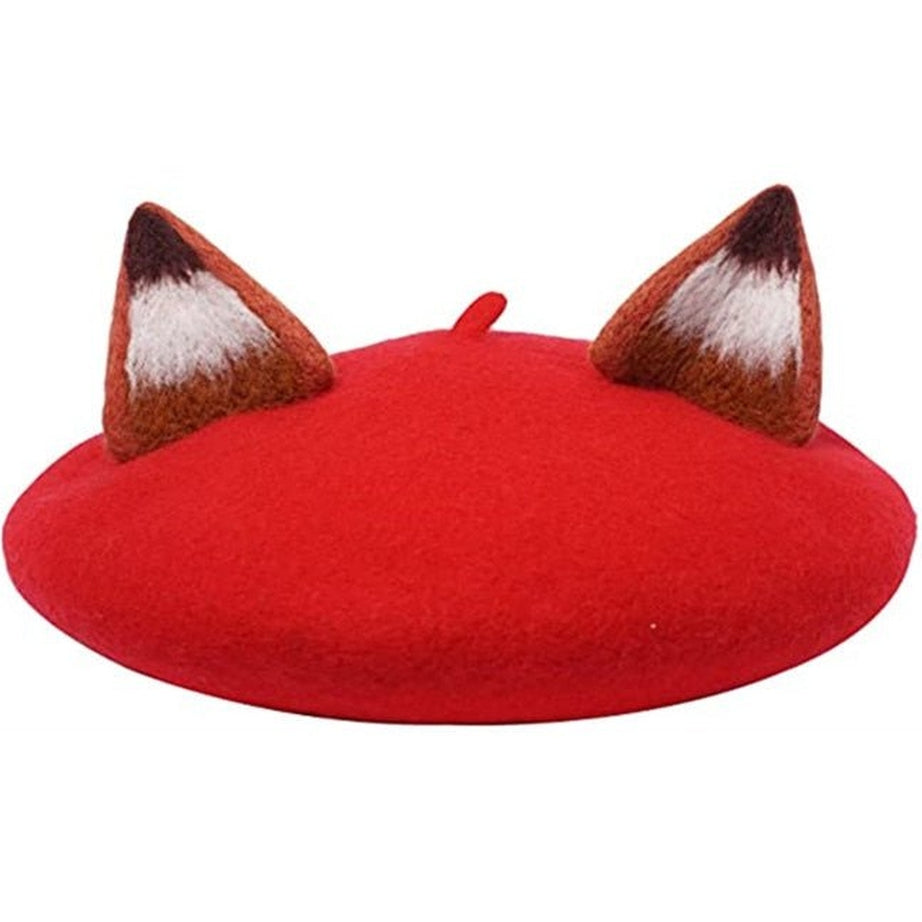 Y2k Fox Ear Wool Beret