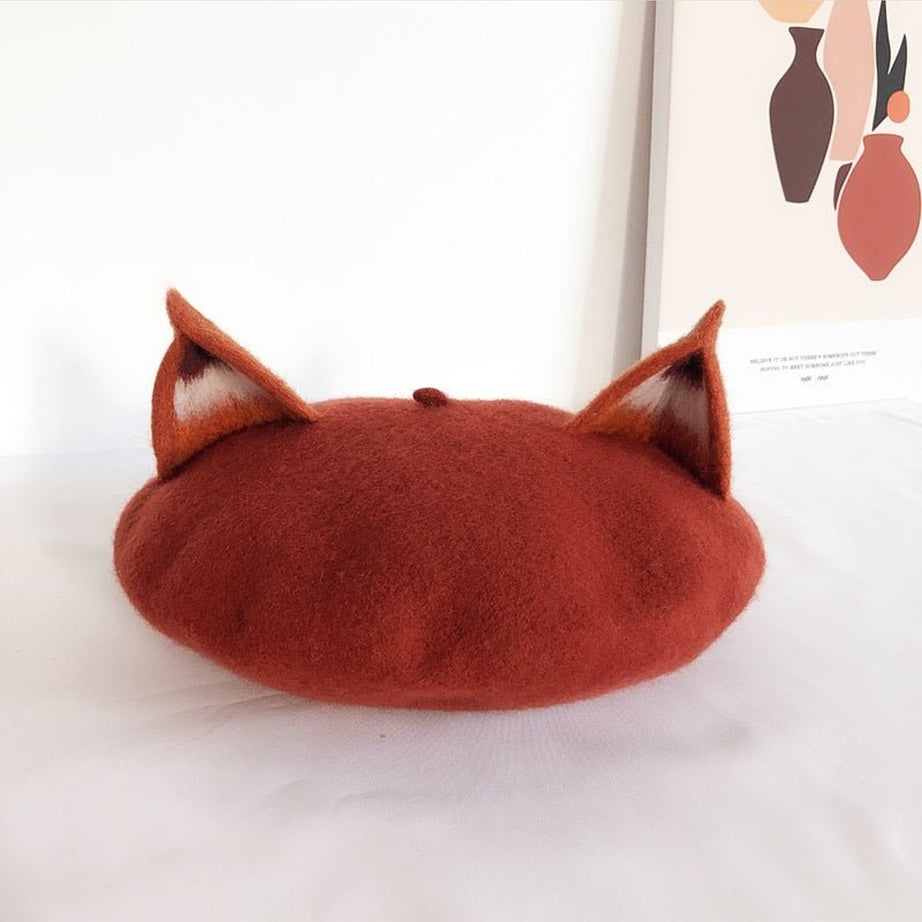 Y2k Fox Ear Wool Beret