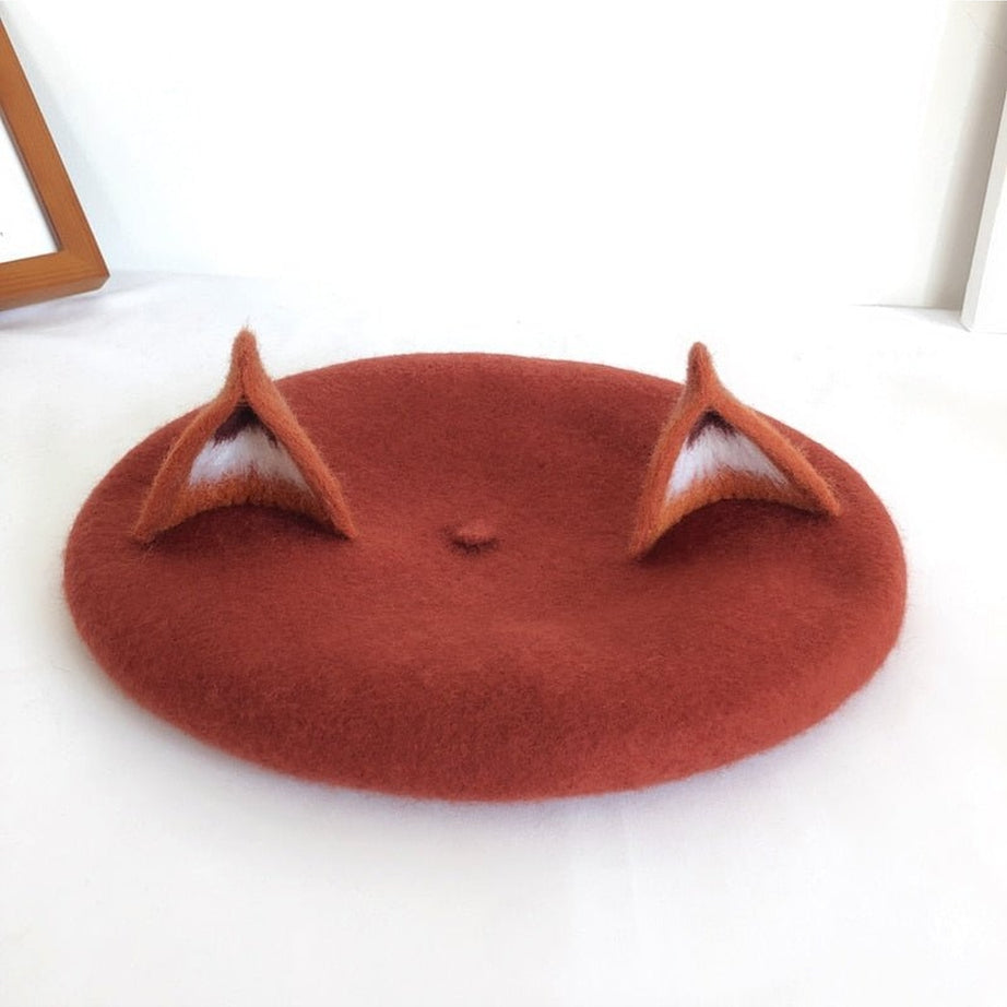 Y2k Fox Ear Wool Beret