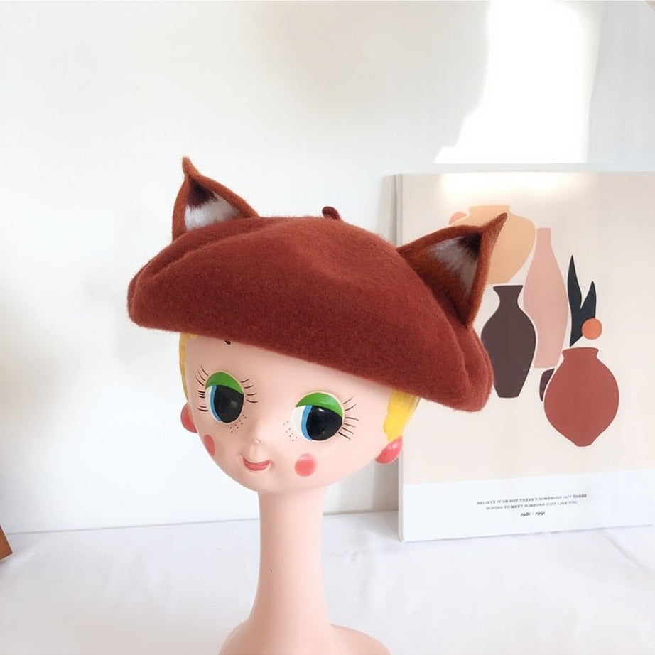 Y2k Fox Ear Wool Beret