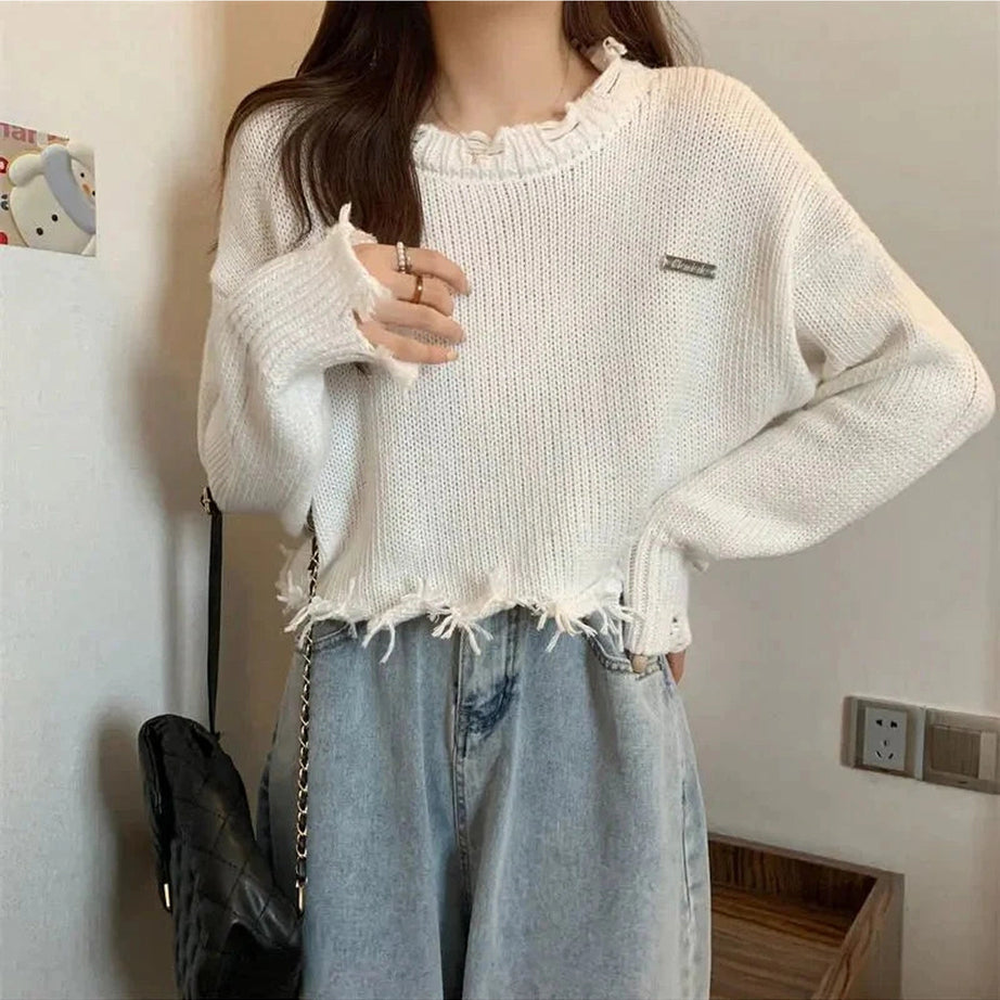 Y2k Frayed Cotton Cloud Sweater