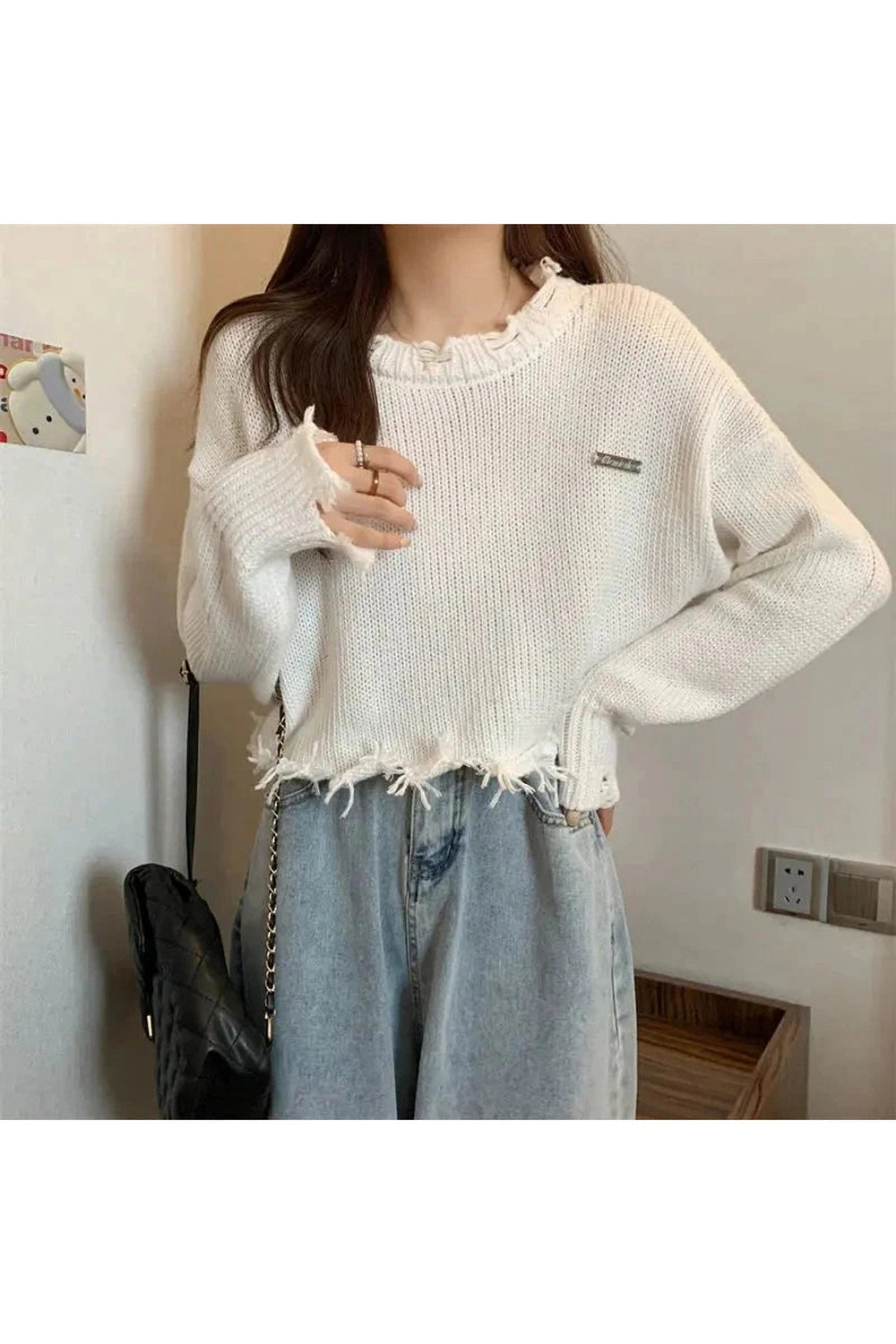 Y2k Frayed Cotton Cloud Sweater